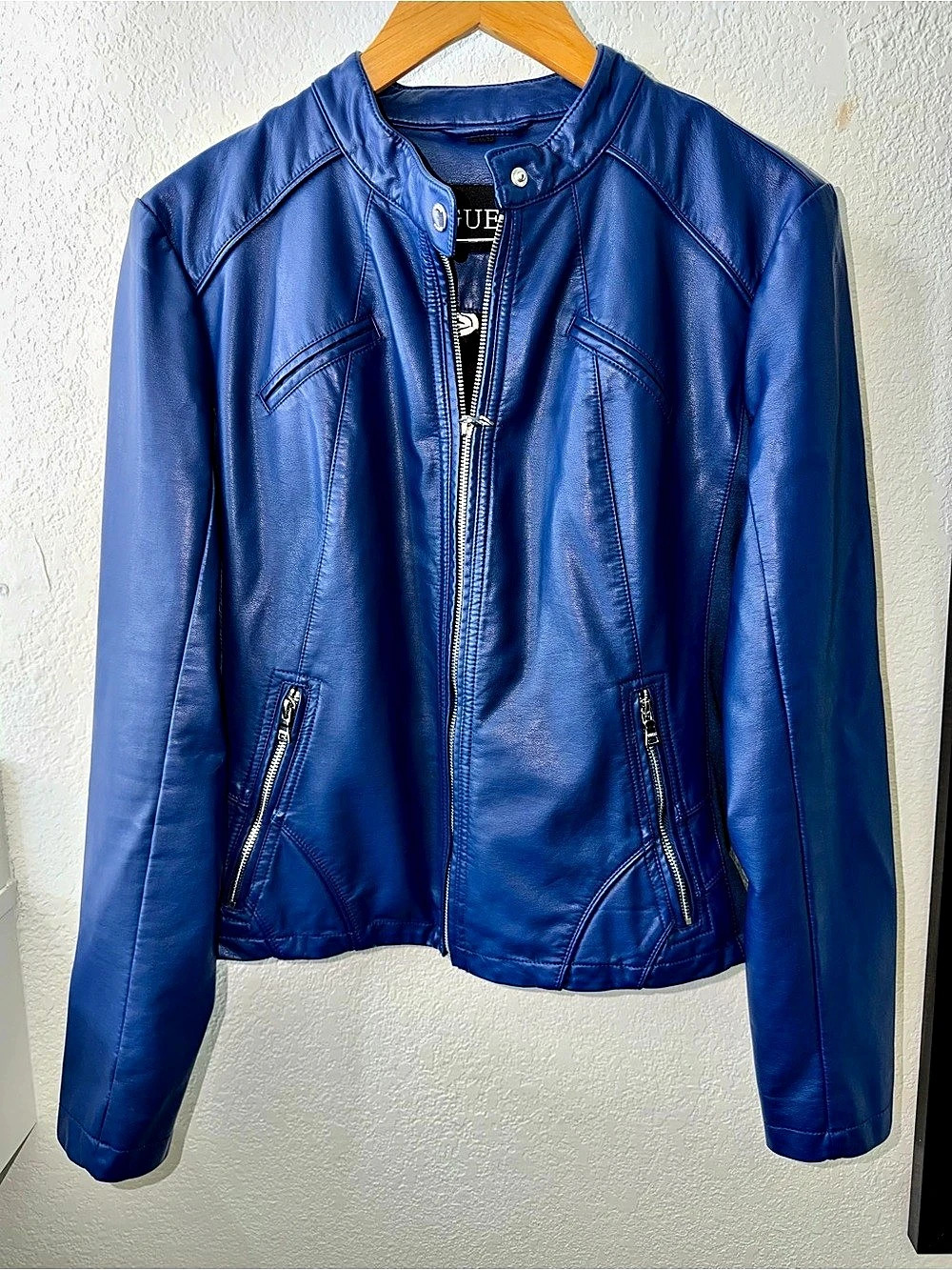 GUESS Blue Moto Jacket Size Large Like New